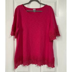Chico's Women's Pink Cotton Blend Lace Trim Top Size 3 US. XL